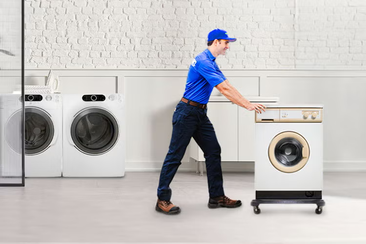 1800-GOT-JUNK? Truck Team Member hauling away a washer